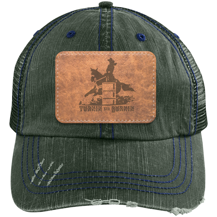 TURNIN AND BURNIN ON LEATHER 6990 Distressed Unstructured Trucker Cap - Patch