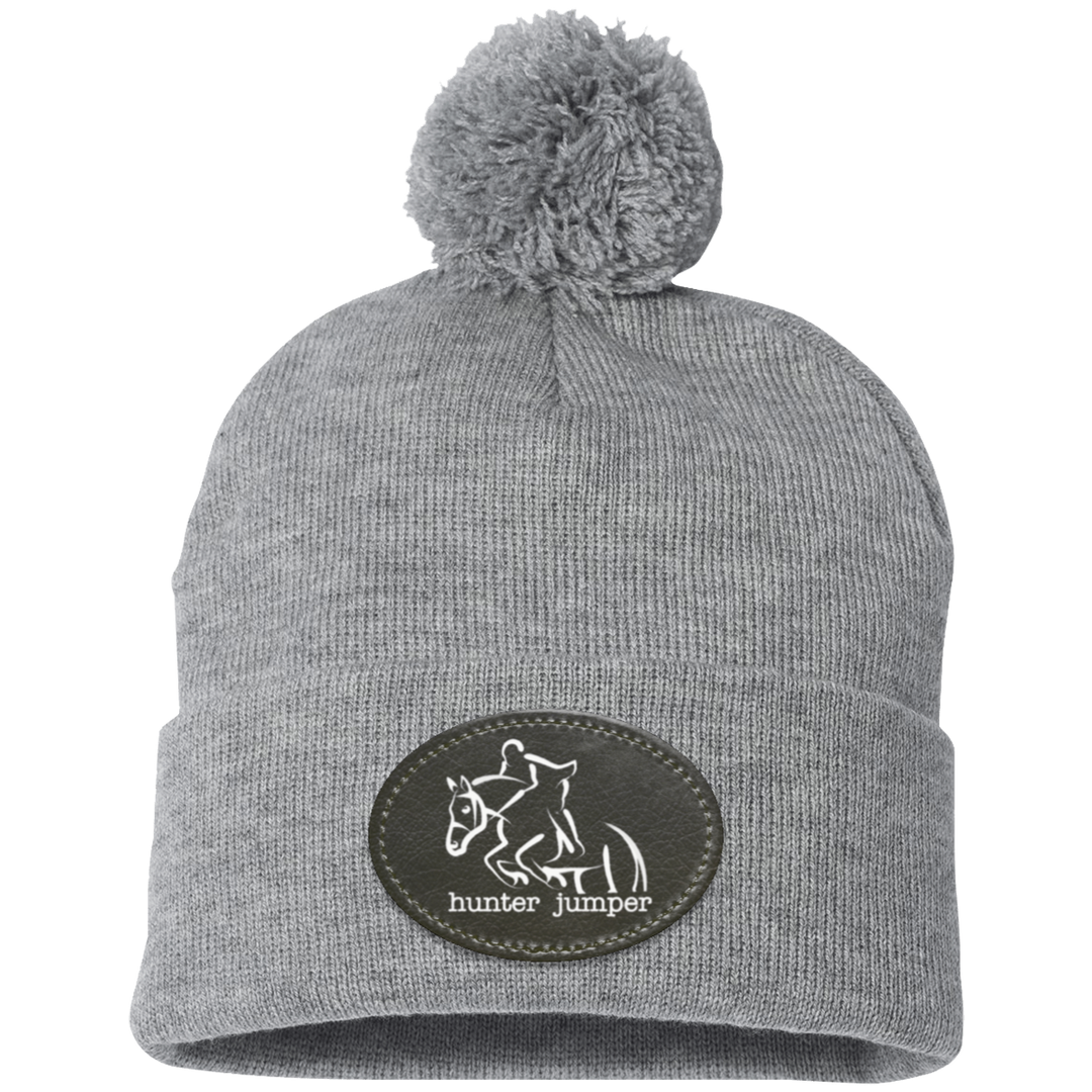 HUNTER JUMPER BLACK LEATHER SP15 Pom Pom Knit Cap - Patch