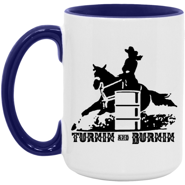 TURNIN AND BURNIN BARREL RACING 4HORSE AM15OZ 15oz. Accent Mug