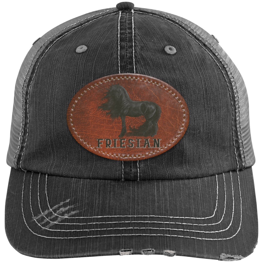 FRIESIAN ON LEATHER 6990 Distressed Unstructured Trucker Cap - Patch