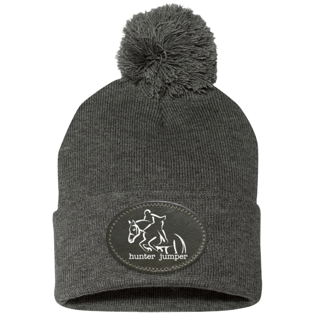 HUNTER JUMPER BLACK LEATHER SP15 Pom Pom Knit Cap - Patch