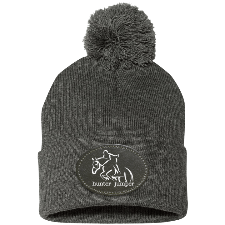 HUNTER JUMPER BLACK LEATHER SP15 Pom Pom Knit Cap - Patch