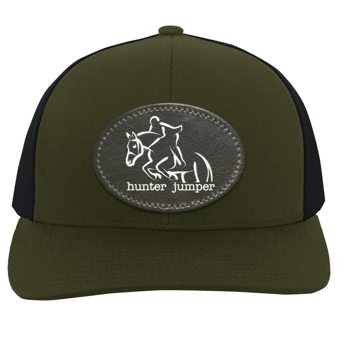 HUNTER JUMPER BLACK LEATHER 104C Trucker Snap Back - Patch