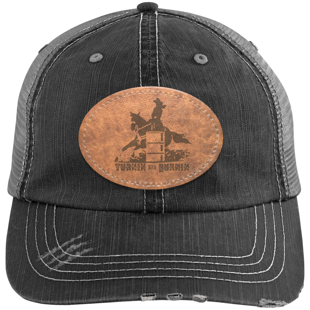 TURNIN AND BURNIN ON LEATHER 6990 Distressed Unstructured Trucker Cap - Patch