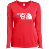 RESTING MARE FACE (white) LST353LS Ladies’ Long Sleeve Performance V-Neck Tee