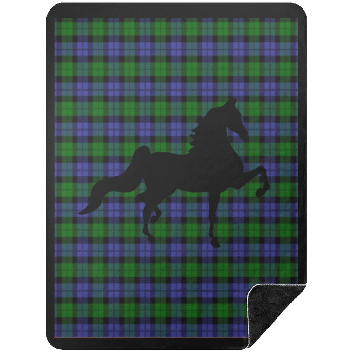 BLUE GREEN TARTAN AMERICAN SADDLEBRED BSHL Premium Black Sherpa Blanket 60x80
