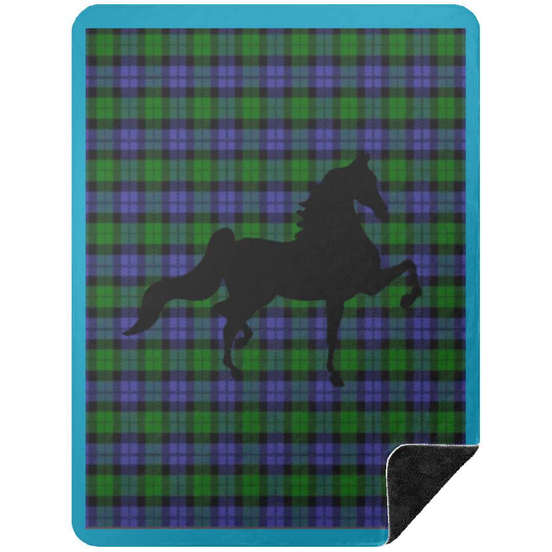 BLUE GREEN TARTAN AMERICAN SADDLEBRED BSHL Premium Black Sherpa Blanket 60x80
