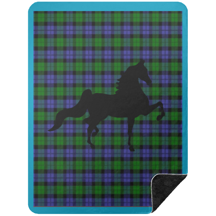 BLUE GREEN TARTAN AMERICAN SADDLEBRED BSHL Premium Black Sherpa Blanket 60x80