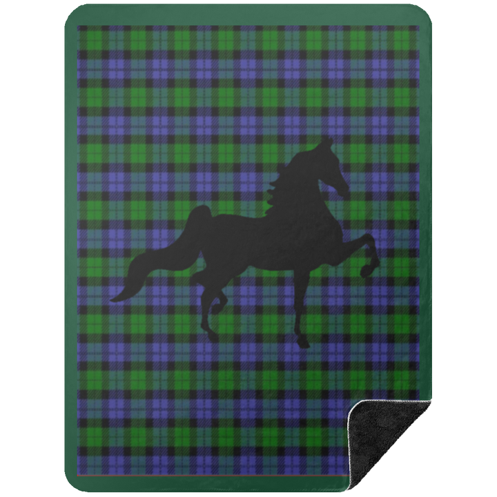 BLUE GREEN TARTAN AMERICAN SADDLEBRED BSHL Premium Black Sherpa Blanket 60x80