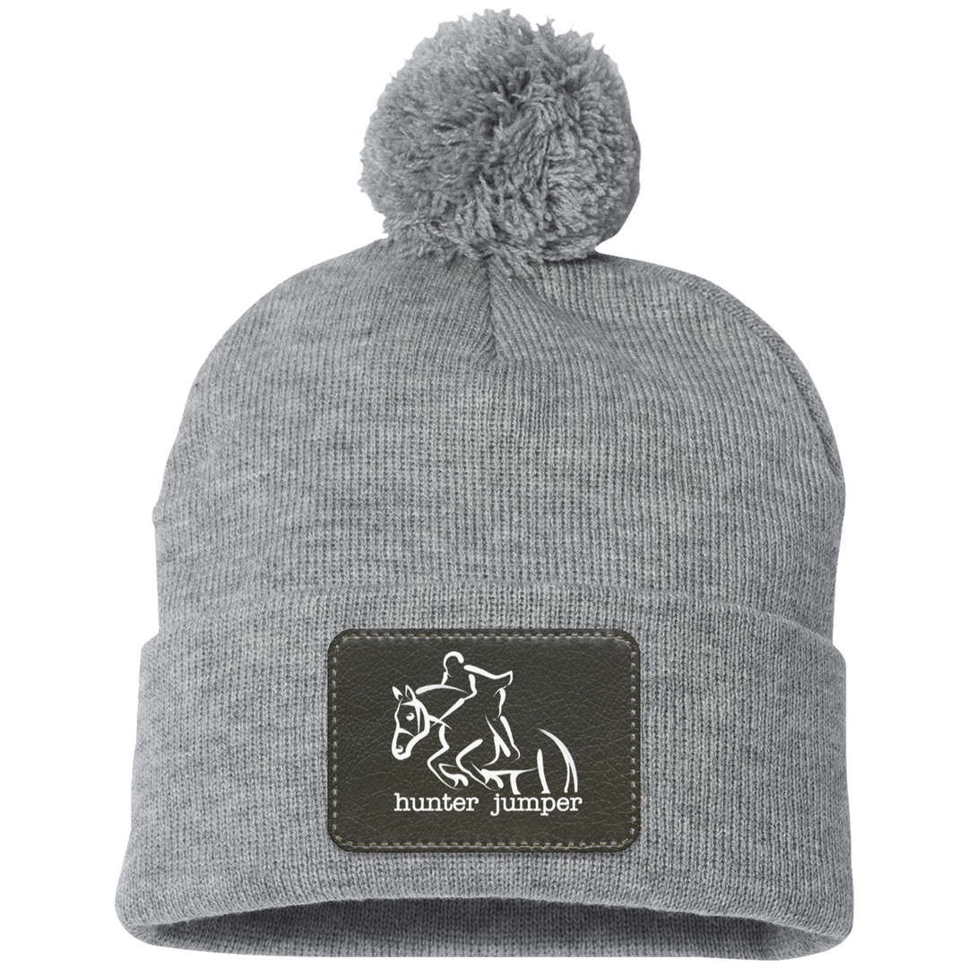 HUNTER JUMPER BLACK LEATHER SP15 Pom Pom Knit Cap - Patch