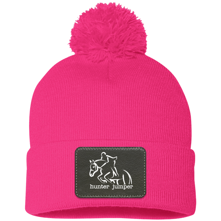 HUNTER JUMPER BLACK LEATHER SP15 Pom Pom Knit Cap - Patch