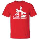 TURNIN AND BURNIN BARREL RACING (white) 4HORSE G500 5.3 oz. T-Shirt
