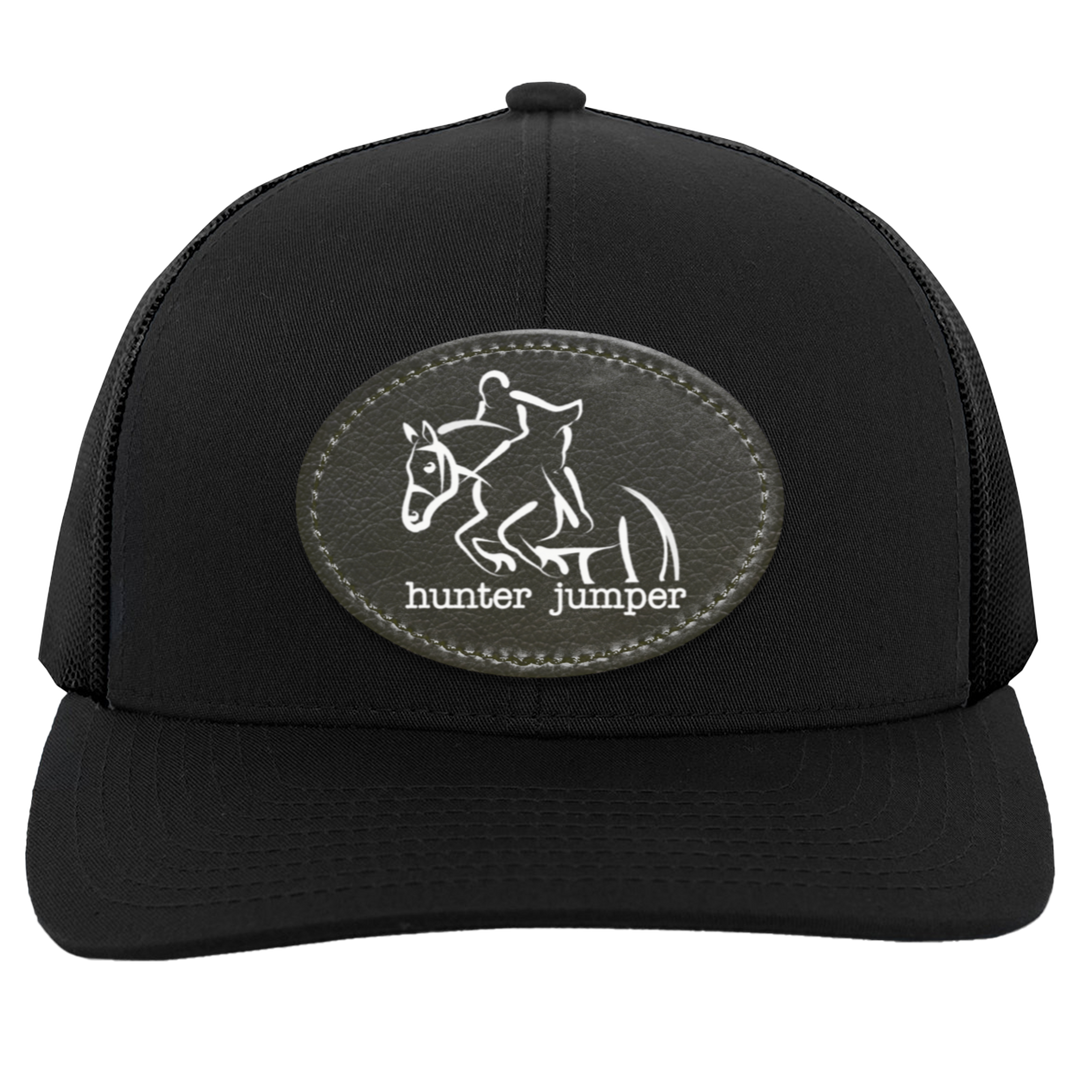 HUNTER JUMPER BLACK LEATHER 104C Trucker Snap Back - Patch