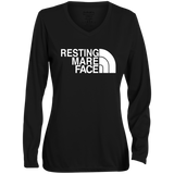 RESTING MARE FACE (white) 1788 Ladies' Moisture-Wicking Long Sleeve V-Neck Tee