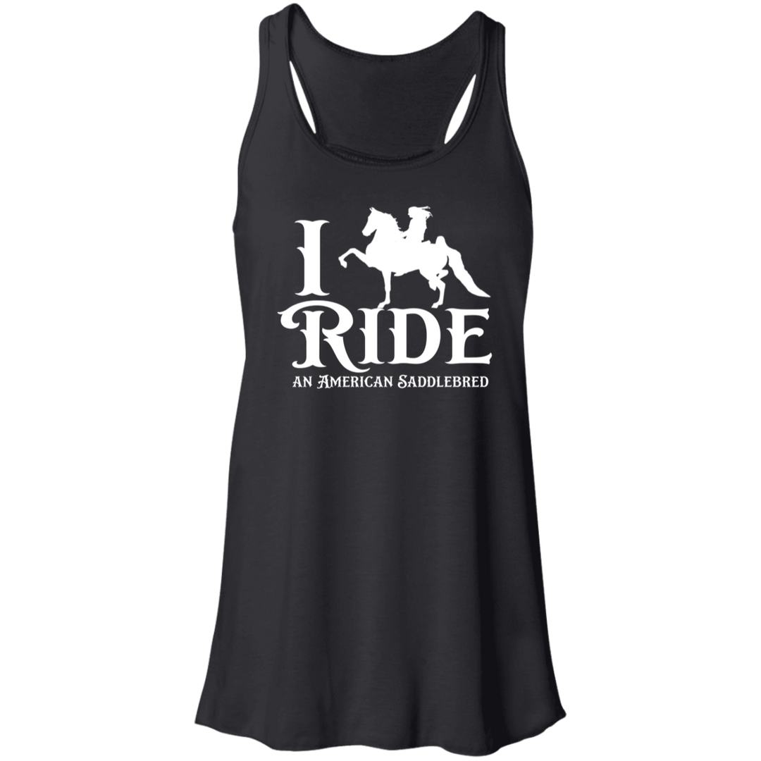 I RIDE AN AMERICAN SADDLEBRED (WHITE) B8800 Flowy Racerback Tank