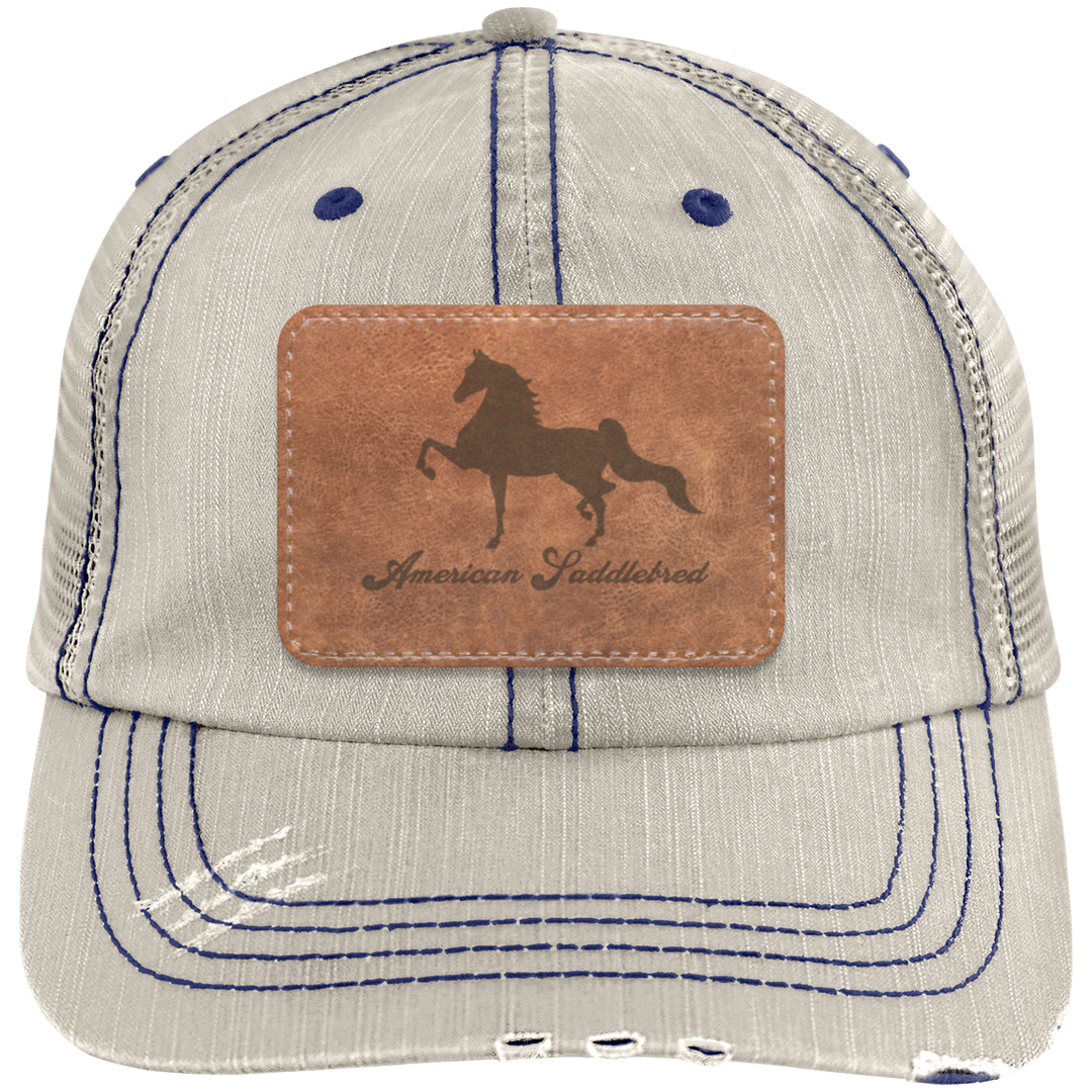 AMERICAN SADDLEBRED ON LEATHER 6990 Distressed Unstructured Trucker Cap - Patch