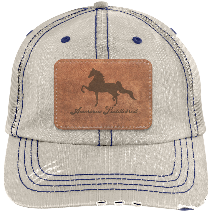 AMERICAN SADDLEBRED ON LEATHER 6990 Distressed Unstructured Trucker Cap - Patch