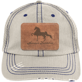 AMERICAN SADDLEBRED ON LEATHER 6990 Distressed Unstructured Trucker Cap - Patch