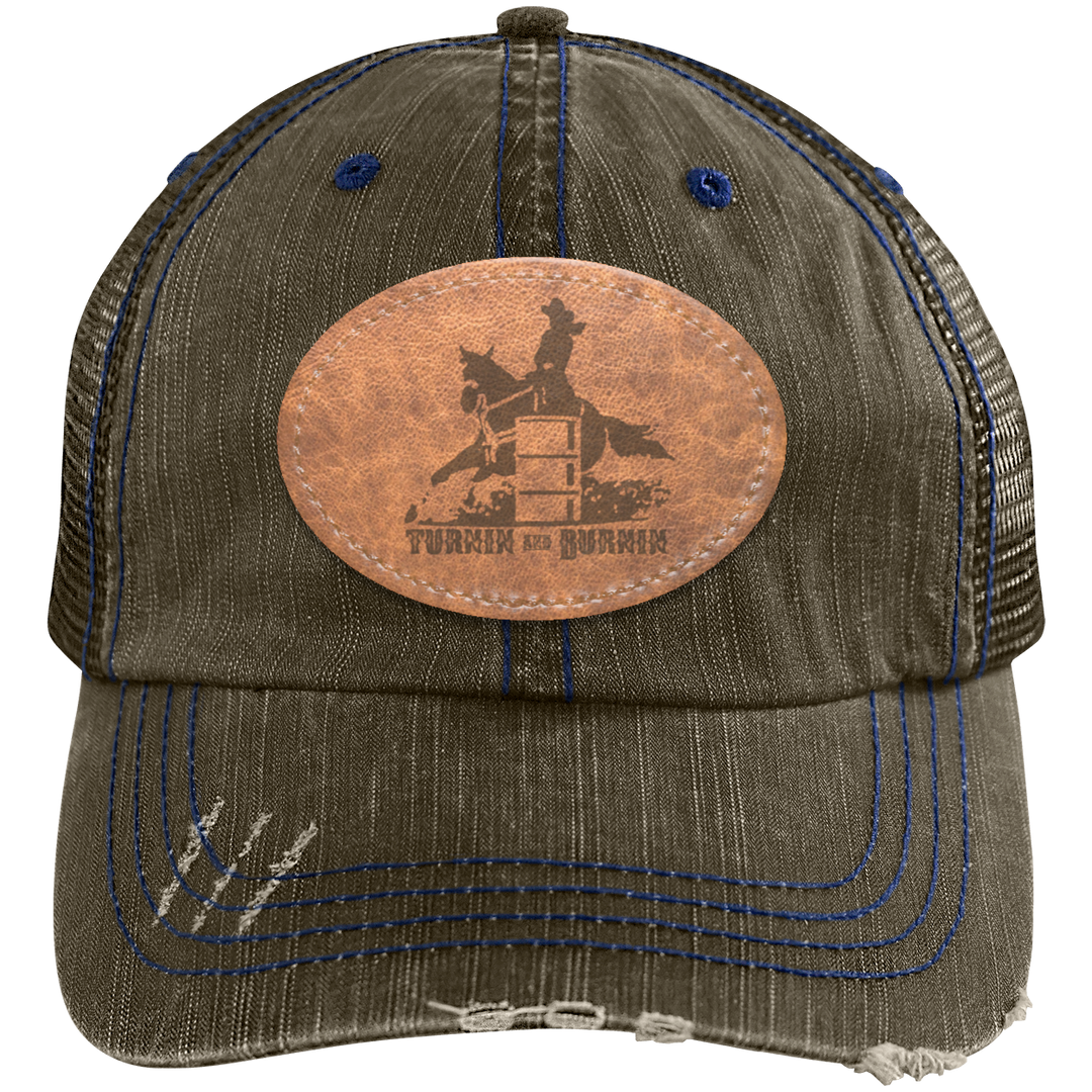 TURNIN AND BURNIN ON LEATHER 6990 Distressed Unstructured Trucker Cap - Patch