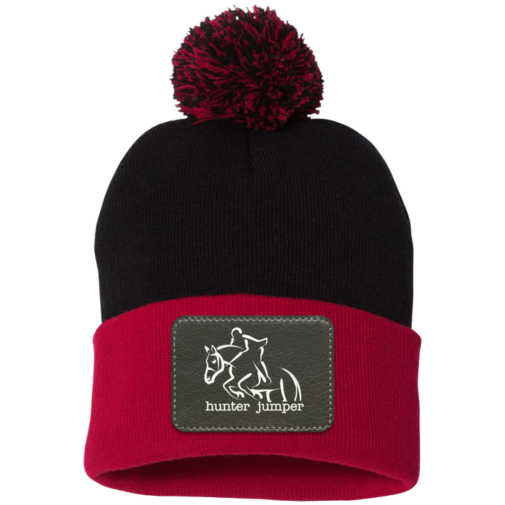 HUNTER JUMPER BLACK LEATHER SP15 Pom Pom Knit Cap - Patch