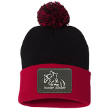 HUNTER JUMPER BLACK LEATHER SP15 Pom Pom Knit Cap - Patch