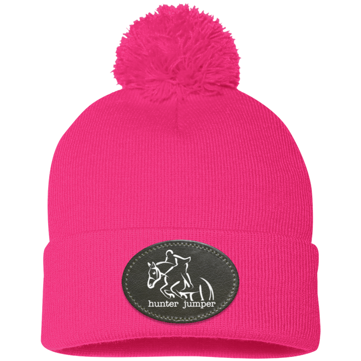 HUNTER JUMPER BLACK LEATHER SP15 Pom Pom Knit Cap - Patch