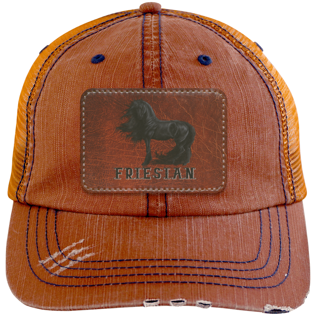 FRIESIAN ON LEATHER 6990 Distressed Unstructured Trucker Cap - Patch