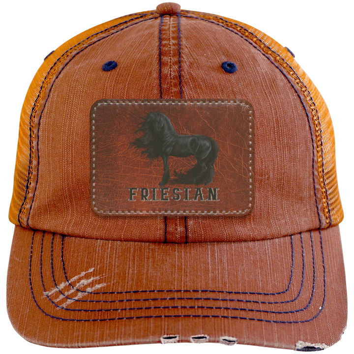FRIESIAN ON LEATHER 6990 Distressed Unstructured Trucker Cap - Patch