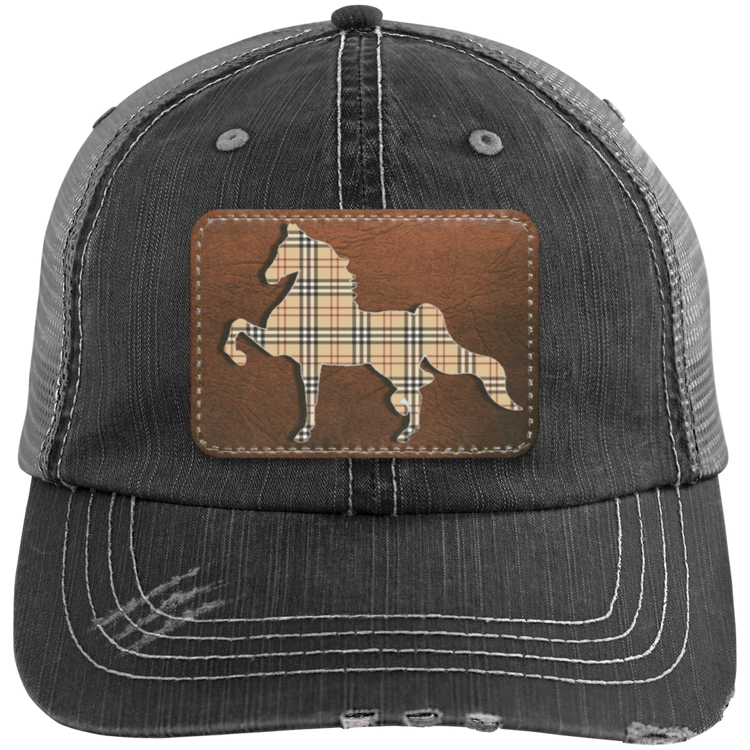 AMERICAN SADDLEBRED LEATHER PATCH (BURBURY) 6990 Distressed Unstructured Trucker Cap - Patch