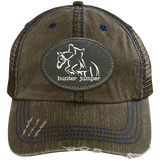 HUNTER JUMPER BLACK LEATHER 6990 Distressed Unstructured Trucker Cap - Patch