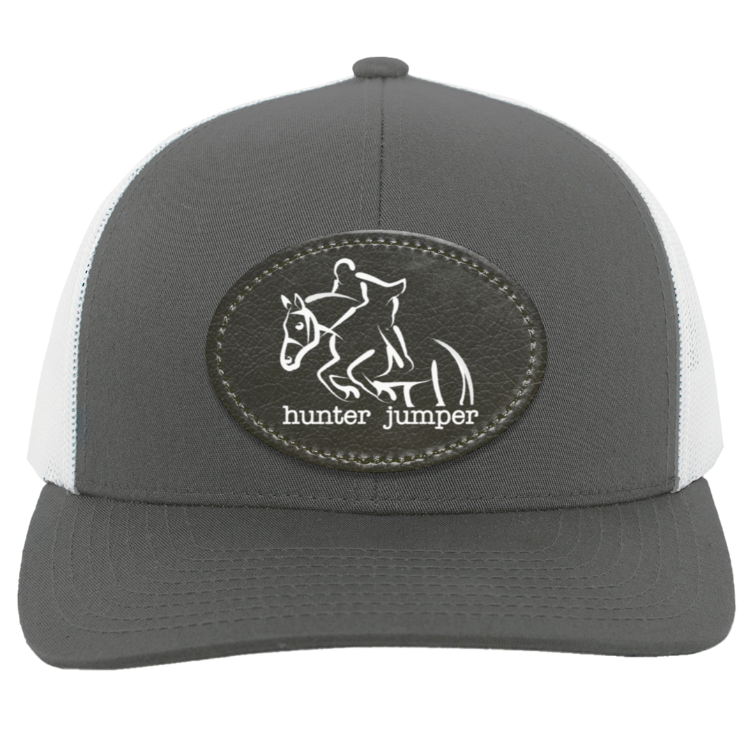 HUNTER JUMPER BLACK LEATHER 104C Trucker Snap Back - Patch