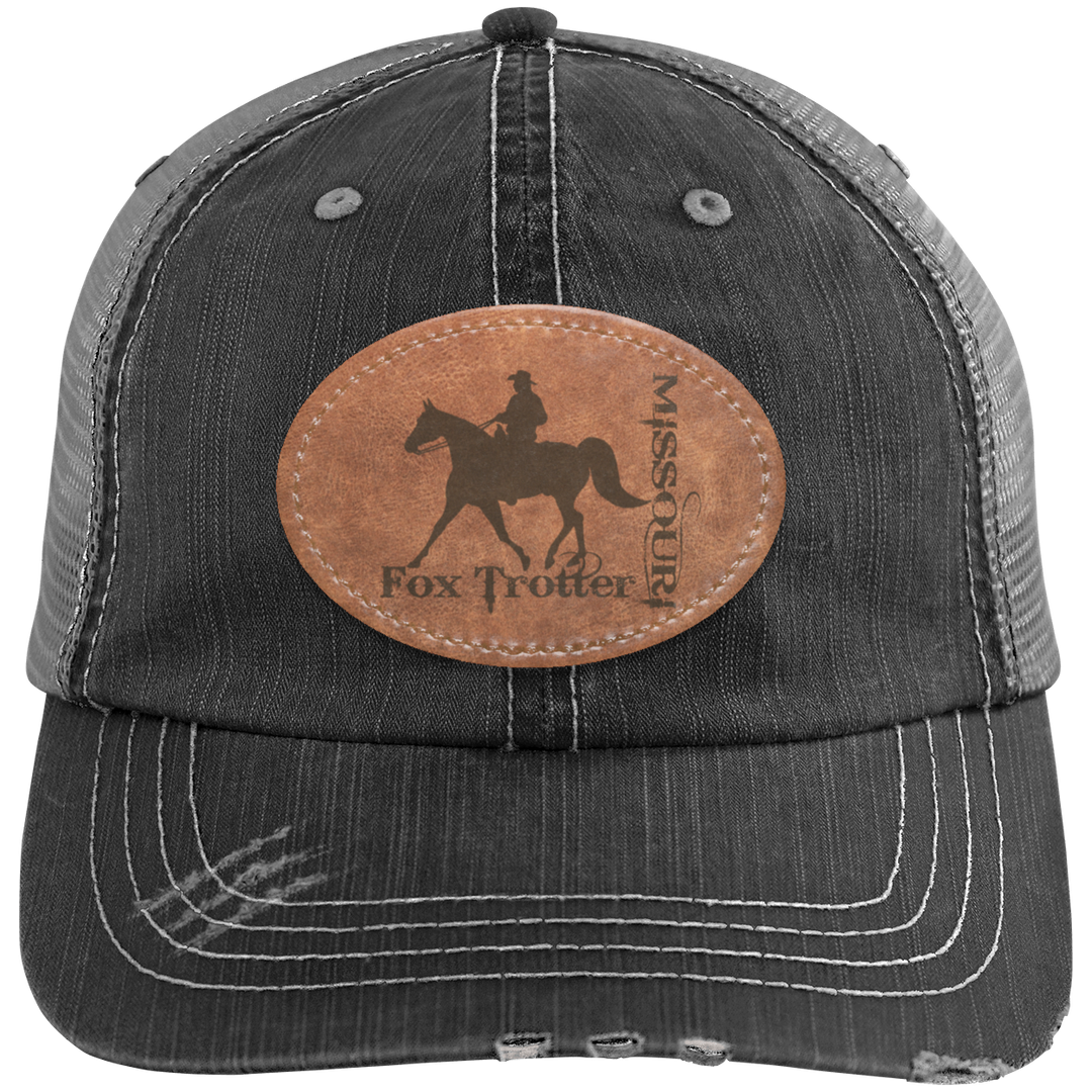 MISSOURI FOX TROTTER ON LEATHER 6990 Distressed Unstructured Trucker Cap - Patch