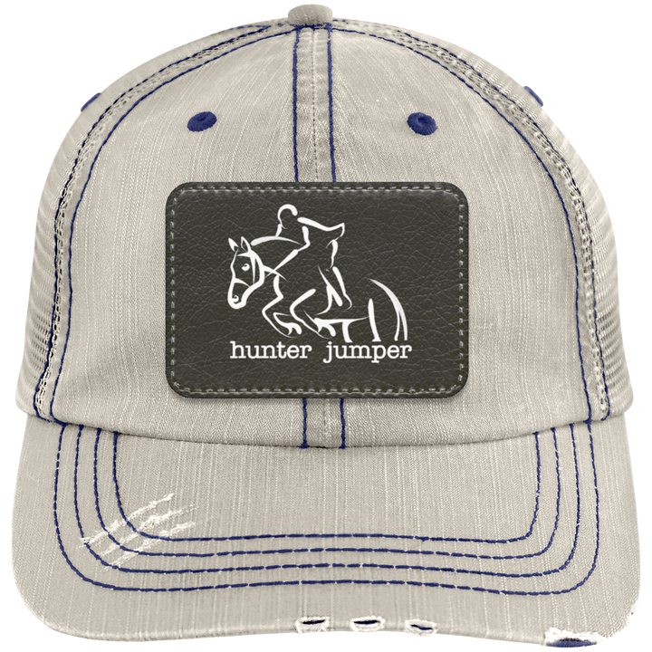 HUNTER JUMPER BLACK LEATHER 6990 Distressed Unstructured Trucker Cap - Patch