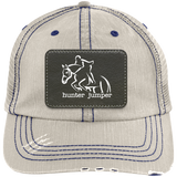 HUNTER JUMPER BLACK LEATHER 6990 Distressed Unstructured Trucker Cap - Patch