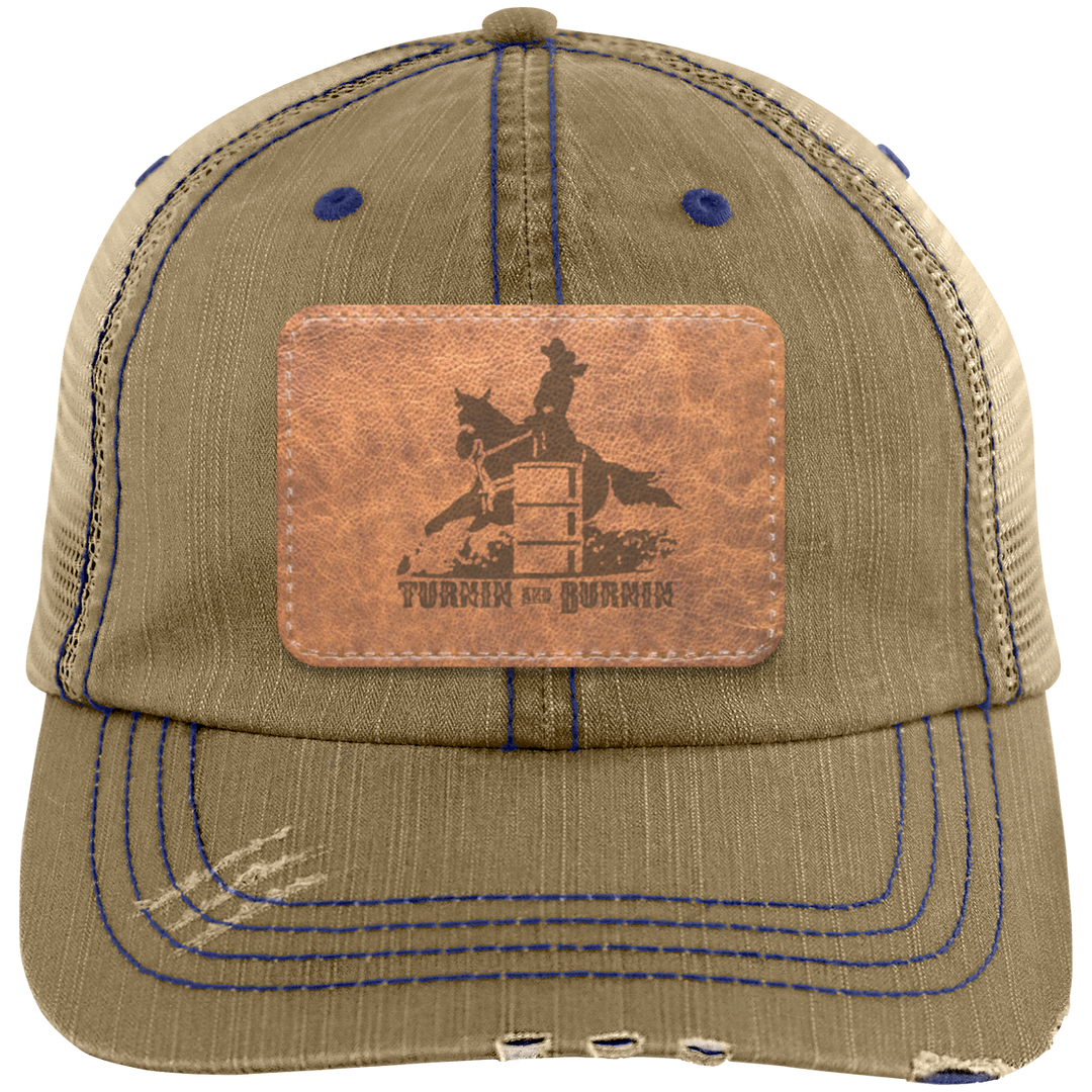 TURNIN AND BURNIN ON LEATHER 6990 Distressed Unstructured Trucker Cap - Patch