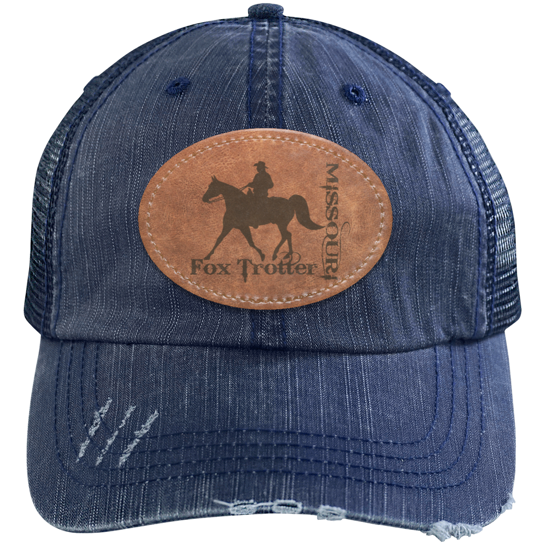 MISSOURI FOX TROTTER ON LEATHER 6990 Distressed Unstructured Trucker Cap - Patch