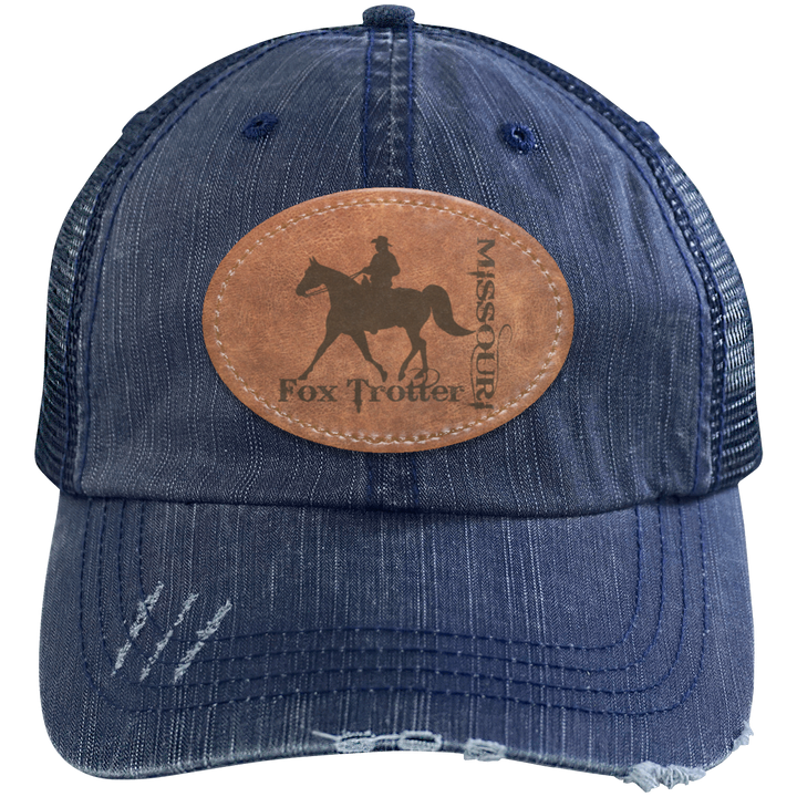 MISSOURI FOX TROTTER ON LEATHER 6990 Distressed Unstructured Trucker Cap - Patch