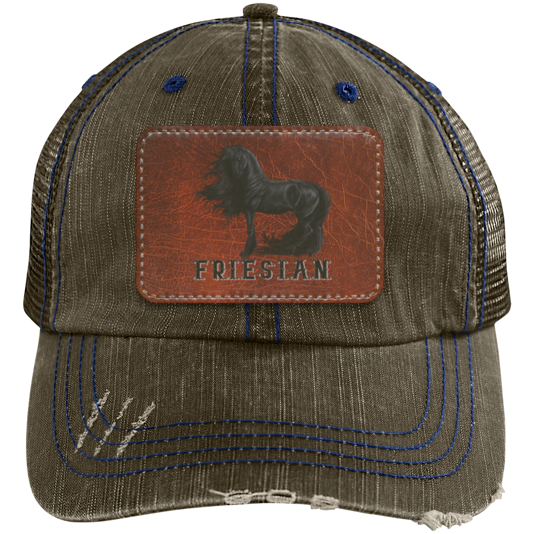 FRIESIAN ON LEATHER 6990 Distressed Unstructured Trucker Cap - Patch