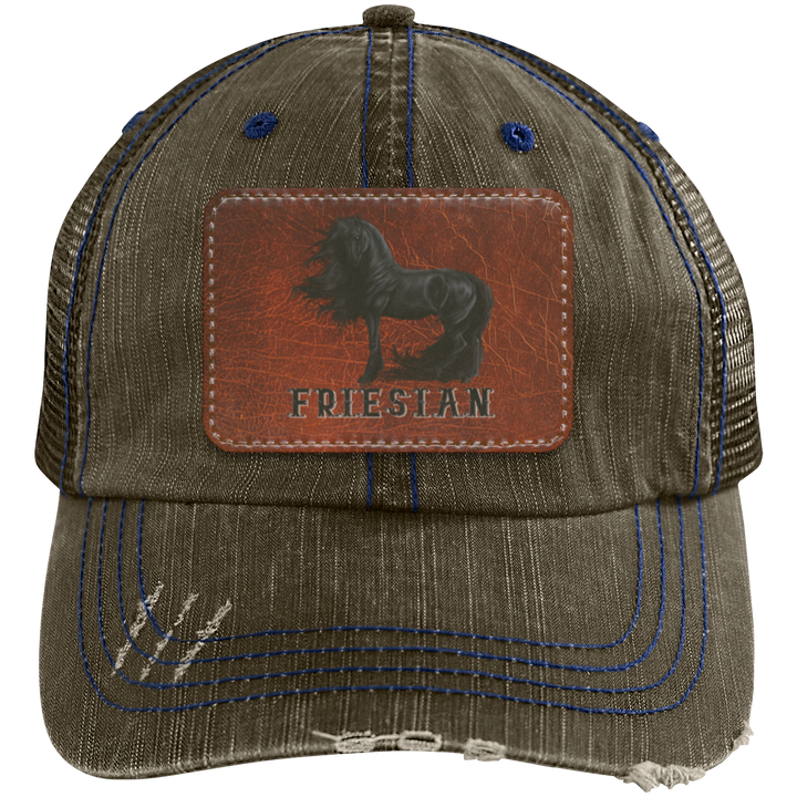 FRIESIAN ON LEATHER 6990 Distressed Unstructured Trucker Cap - Patch