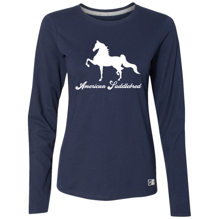 AMERICAN SADDLEBRED (DESIGN 1) WHITE 4HORSE 64LTTX Ladies’ Essential Dri-Power Long Sleeve Tee