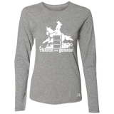 TURNIN AND BURNIN BARREL RACING (white) 4HORSE 64LTTX Ladies’ Essential Dri-Power Long Sleeve Tee