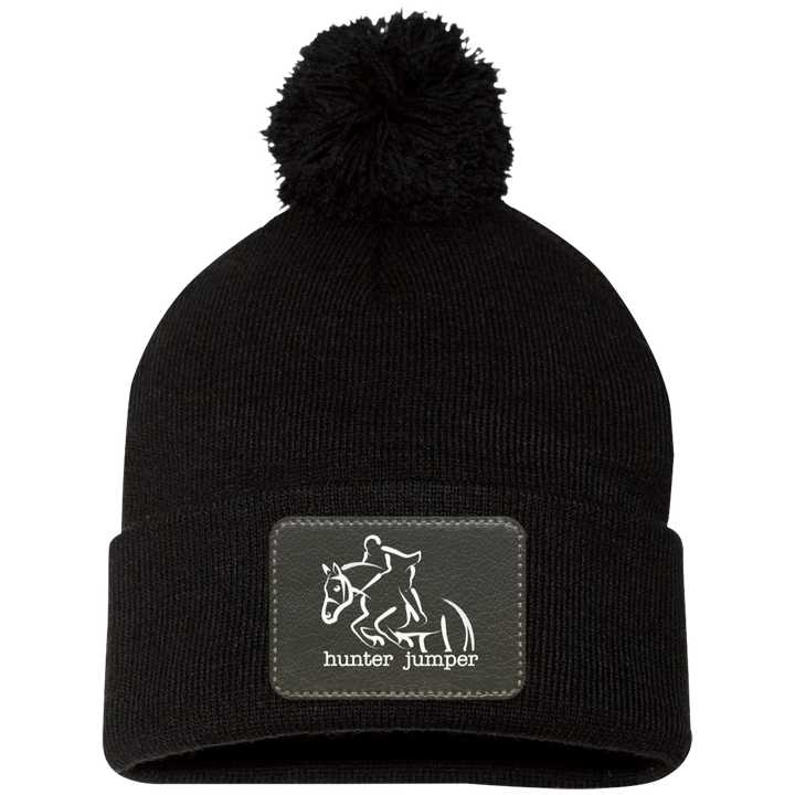 HUNTER JUMPER BLACK LEATHER SP15 Pom Pom Knit Cap - Patch