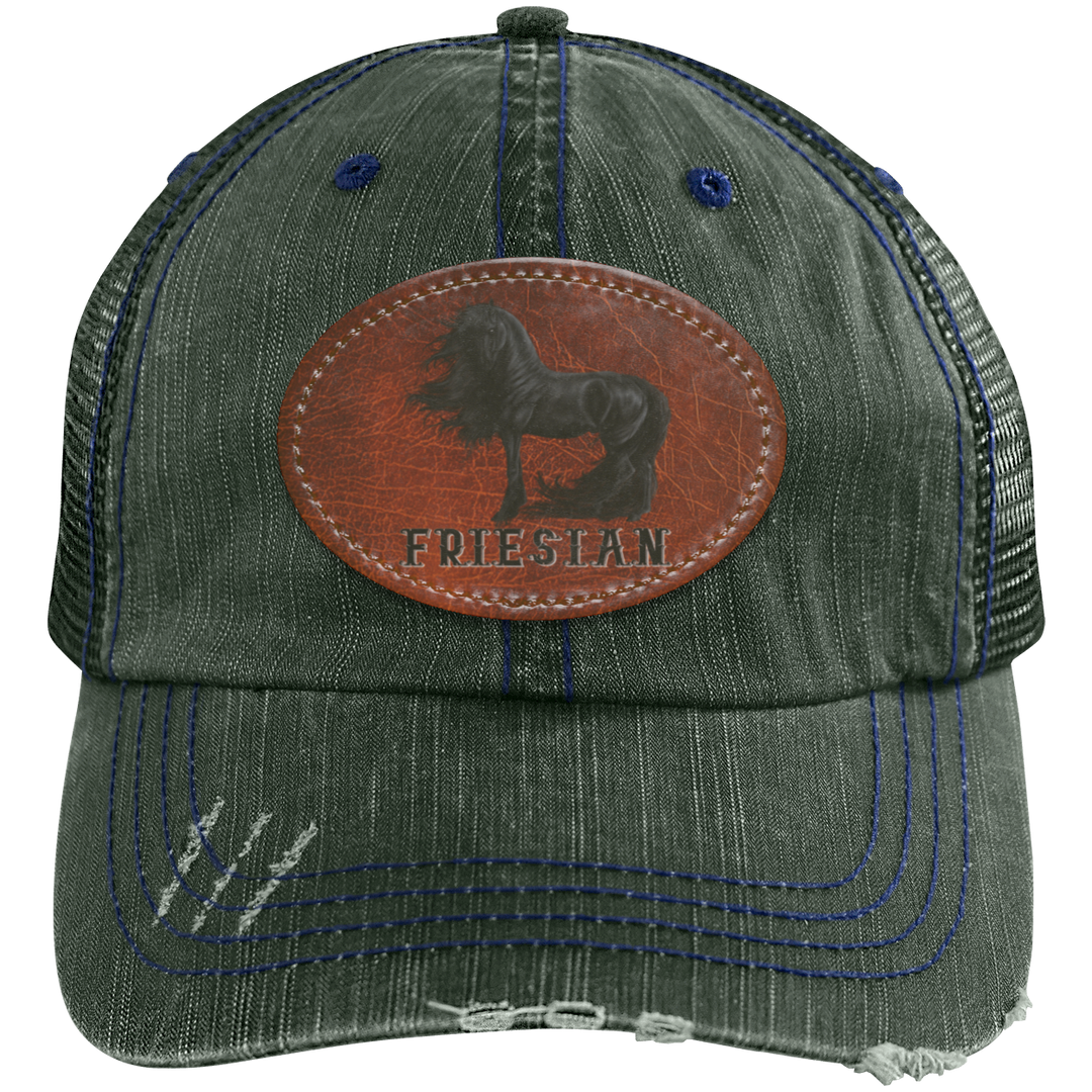 FRIESIAN ON LEATHER 6990 Distressed Unstructured Trucker Cap - Patch