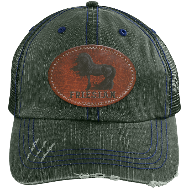 FRIESIAN ON LEATHER 6990 Distressed Unstructured Trucker Cap - Patch