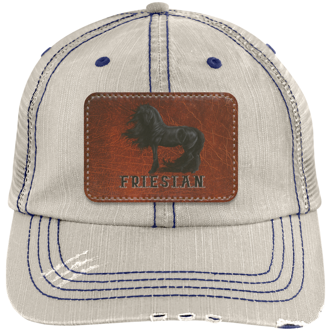 FRIESIAN ON LEATHER 6990 Distressed Unstructured Trucker Cap - Patch