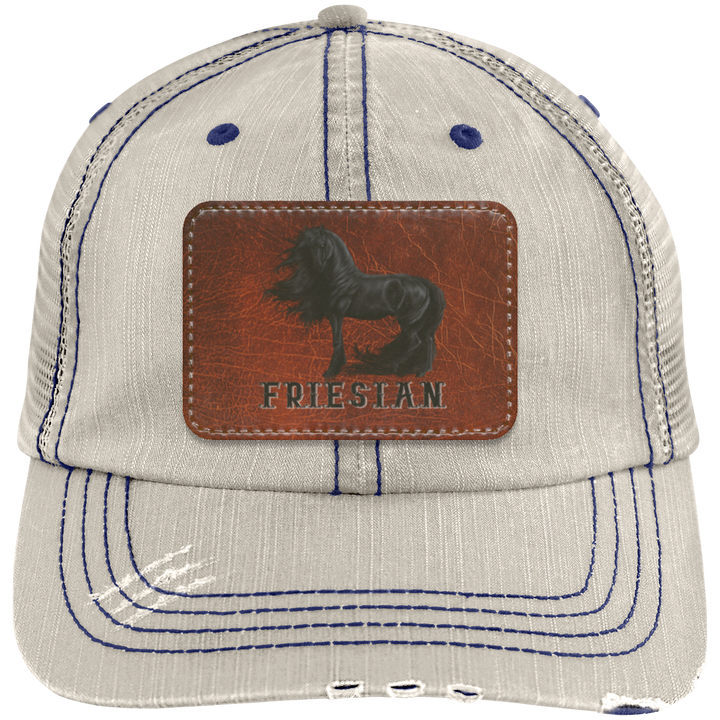 FRIESIAN ON LEATHER 6990 Distressed Unstructured Trucker Cap - Patch