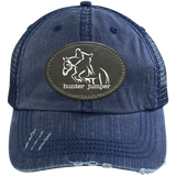 HUNTER JUMPER BLACK LEATHER 6990 Distressed Unstructured Trucker Cap - Patch