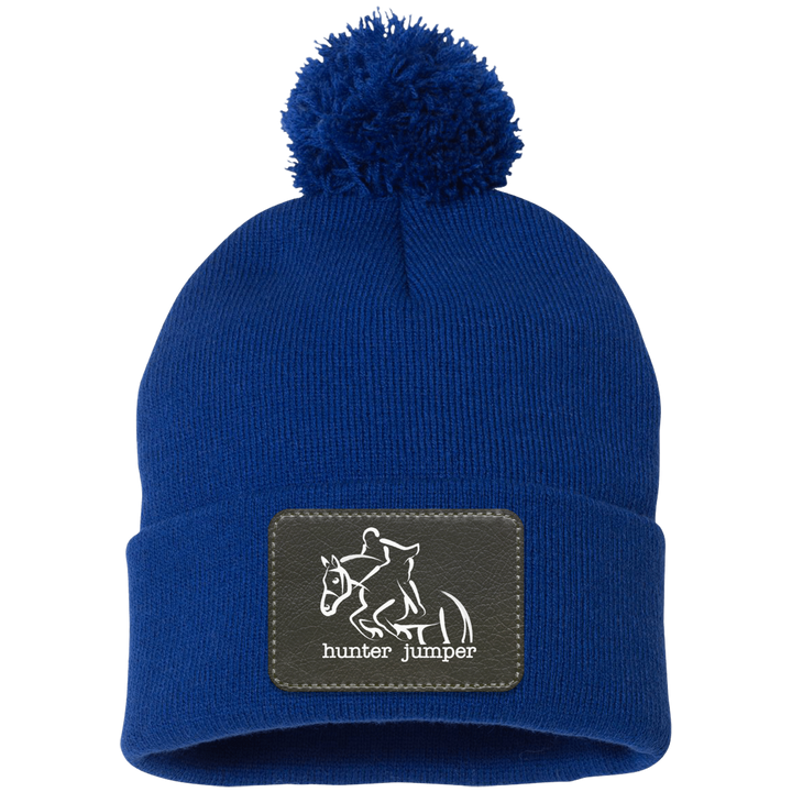 HUNTER JUMPER BLACK LEATHER SP15 Pom Pom Knit Cap - Patch