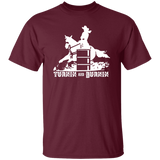 TURNIN AND BURNIN BARREL RACING (white) 4HORSE G500 5.3 oz. T-Shirt