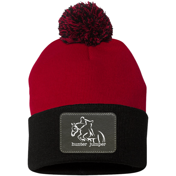 HUNTER JUMPER BLACK LEATHER SP15 Pom Pom Knit Cap - Patch